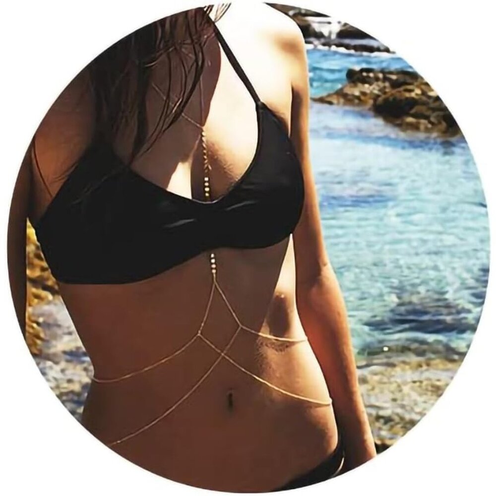 14K Sequins Gold Plated Body Chain Women Layered Rhinestone Bikini Bra Jewelry